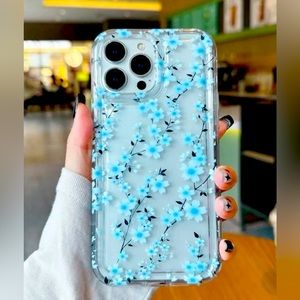 Iphone 14 Pro Max Blue Floral Case, Airbag Cushion, Aesthetic